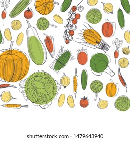 Vector background with  hand drawn vegetables. Sketch  illustration.  