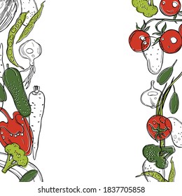 Vector background with  hand drawn vegetables. Sketch  illustration