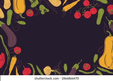 Vector background with  hand drawn vegetables. Sketch  illustration.  