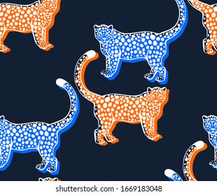 Vector background hand drawn wild cat. Hand drawn ink illustration. Modern ornamental decorative background. Print for textile, cloth, wallpaper, scrapbooking