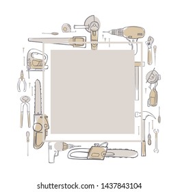  Vector background with hand drawn working tools.  Sketch illustration