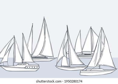 Vector background with hand drawn yachts.