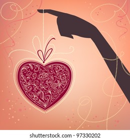 Vector background with hand and heart. Valentine's day card