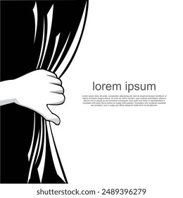 vector background, hand opening the curtain, black and white, background template