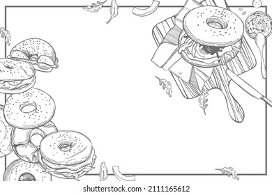Vector background with hand-drawn bagels. Sketch  illustration.