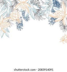 Vector background with hand-drawn Christmas plants. Sketch illustration.