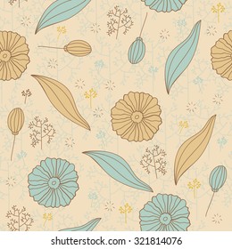 Vector background with hand-drawn flowers. Use for advertising, packaging, postcards, invitation. Background for summer design.