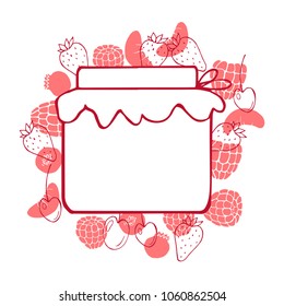 Vector  background with hand-drawn jam jar and berries.