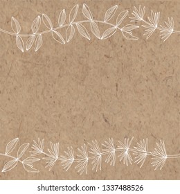 Vector background with hand-drawn water plants on kraft paper. Botanical illustration with algae and space for text, can be used creating card or invitation card.