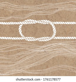 Vector background with hand-drawn waves and knot on kraft paper. Illustration with space for text, can be used  creating card or invitation card.