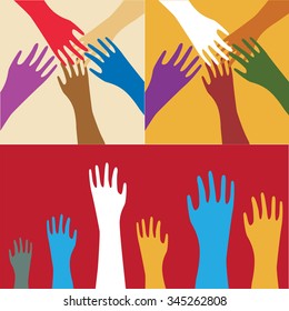 Vector background. Hands of different colors. cultural and ethnic diversity, vector illustration
