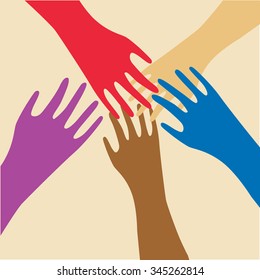 Vector background. Hands of different colors. cultural and ethnic diversity, vector illustration
