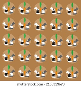 Vector background from hares with carrot, flat style