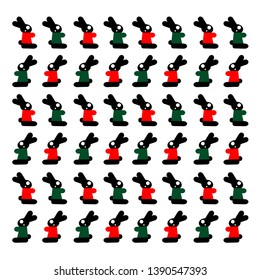 Vector background hares in red and green sweaters 