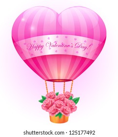 Vector background with heart baloon and roses. Happy Valentine's day. Easy to edit. Perfect for invitations or announcements.