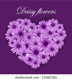 Vector background with heart of daisy flowers. Easy to edit. Perfect for invitations or announcements.