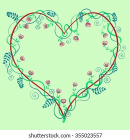 Vector background. Heart and flowers.