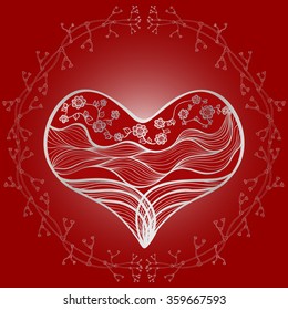 Vector background. Heart and flowers.