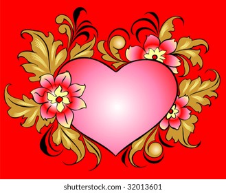 Vector background with heart and flowers for Valentine's Day