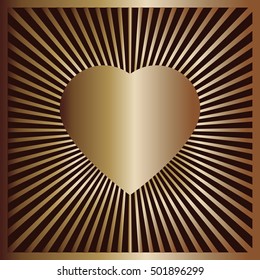 Vector background with a heart of gold and rays