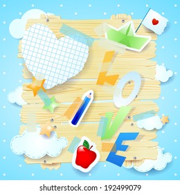 Vector background with heart and paper elements