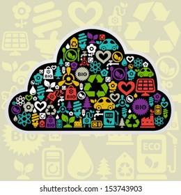 Vector background with heart shape contained from ecology icons