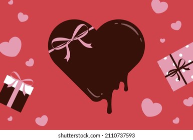 fondo vectorial con chocolate en forma de corazón y cajas de regalo para carteles del día de San Valentín, tarjetas de felicitación, volantes, fondos de pantalla de medios sociales, etc.