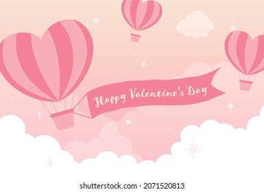 vector background with heart shaped hot-air balloons in the sky for Valentine’s day banners, cards, flyers, social media wallpapers, etc.