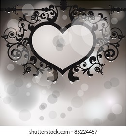Vector background with heart signboard with raindrops and flare lights
