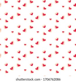 Vector background with heart symbol, for decoration. Template design for Valentine's day, wedding. Seamless pattern. Red, white.