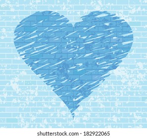 Vector background with heart symbol on a brick wall.