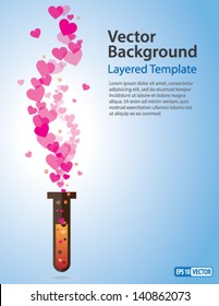 Vector Background - Heart Symbols coming out of a Test Tube. Creative Concept  for showing Love, Health-care, Healthy Lifestyle, Innovation, Invention, and many other ideas.
