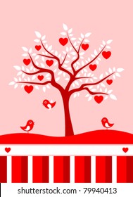 vector background with heart tree and birds