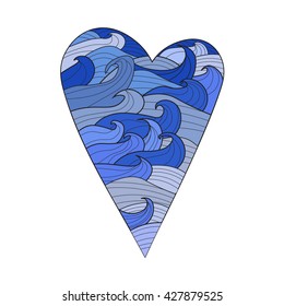 Vector background with heart of waves.  