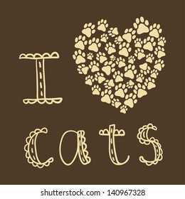 Vector background with hearts from cat's paw prints
