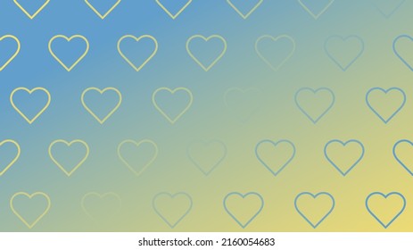 Vector background with hearts in the colors of the Ukrainian flag. Blue and yellow gradient.