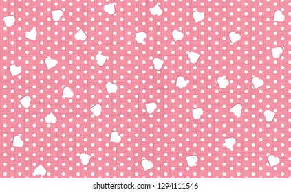 Vector background with hearts and dots. Pink background to decorate the maiden party. Paper design for a little princess. Bright pink abstract pattern for inviting kids. surprise doll