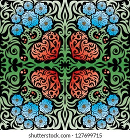 Vector background. Hearts and flowers.