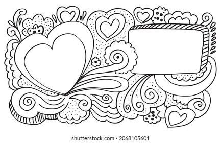 Vektorhintergrund mit Herzen und Rahmen von Doodles. Hochzeit, Valentinstag Karte in handgezeichnet style.vektorgrafik.eps10.