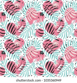 Vector background with hearts and leaves. Good for fabric, print, wrapping paper, wallpaper, web page.