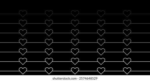 Vector background with hearts. Medium banner size. Element for design. Background for brochure, booklet, flyer, poster, certificate. Black and white. Love, Valentine's Day