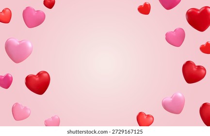 Vektorhintergrund mit Herzen auf rosafarbenem Hintergrund. Nettes und romantisches Design für den Valentinstag, Liebesprojekte, Grußkarten, Hochzeitseinladungen, Social-Media-Beiträge, Banner.