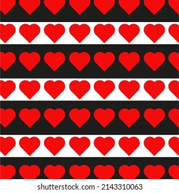 Vector background of hearts in red color, flat style