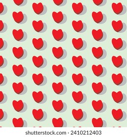 Vector background with hearts from top view. 3D effect. Heart with shading. Shadow next to object. Wallpaper with heart-shaped pattern fill. Repetitive, heart, love, romantic