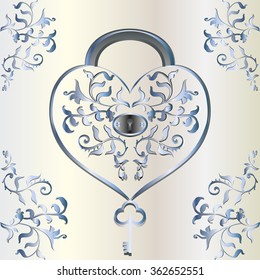 Vector background. Heart-shaped lock.