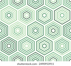 Vector background. Hexagon stacked mosaic cells. Green color tones. Large hexagons. Tileable pattern. Seamless vector illustration.