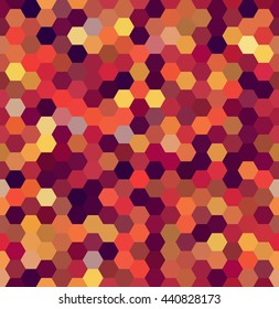 Vector background with hexagons. Can be used for printing onto fabric and paper or decoration.  Red, orange, brown colors. 