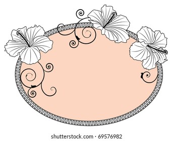 vector background with hibiscus in black and white colors