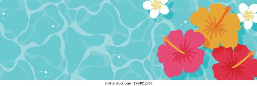 vector background with hibiscus and plumeria flowers floating in water for banners, cards, flyers, social media wallpapers, etc.