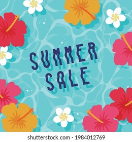 vector background with hibiscus and plumeria flowers floating in water for banners, cards, flyers, social media wallpapers, etc.